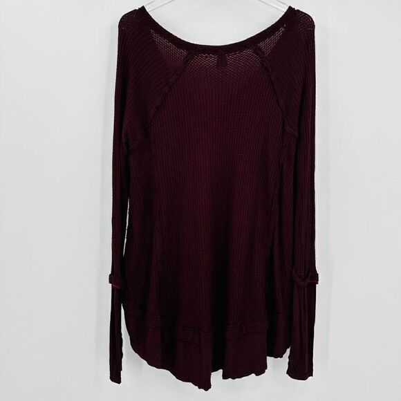 Free People Size XS Maroon Wide Red Oversized Boho Laguna Tunic Top Waffle Knit - Picture 8 of 8